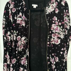 Xhilaration Black and Purple Floral Bomber Jacket